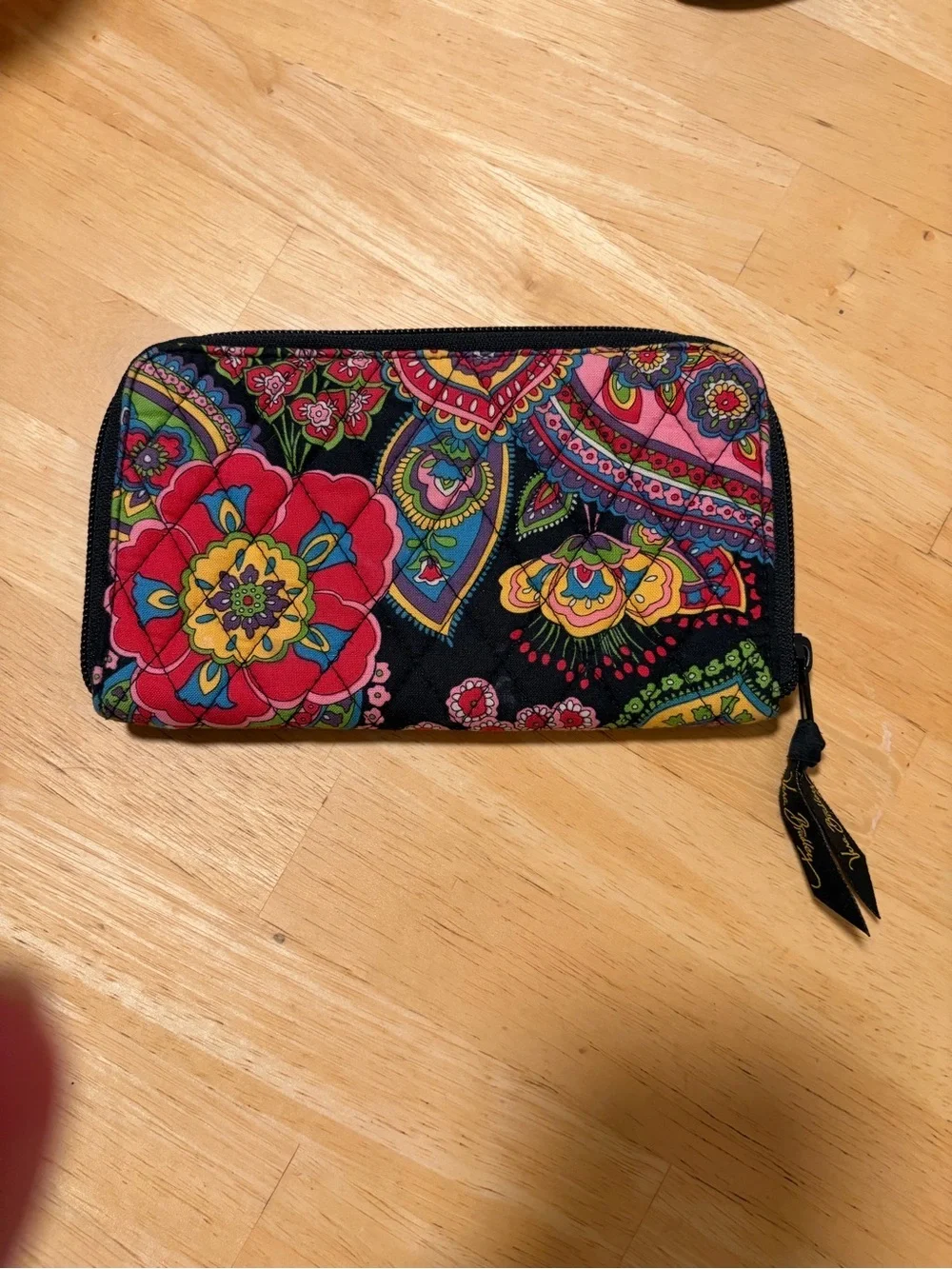 Vera Bradley Black Multicolor Symphony Floral Paisley Zip Wallet